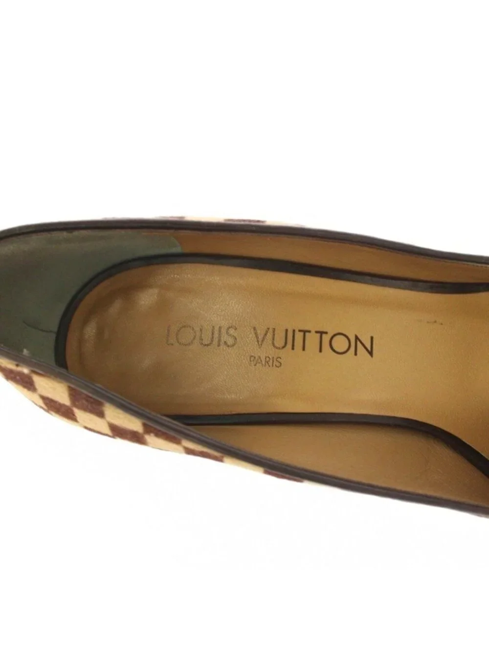 Louis Vuitton Damier Sauvage Calf Hair Pumps Pointed Toe 38 Beige Brown TK Heel
